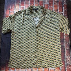 House of Harlow 1960 Yellow and Blue Patterned Button Down Shirt
